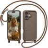 Coiwxmoi Cover per iPhone 16 Plus 6,7 con Cordino, Custodia con Laccio Collana Tracolla Regolabile Sottile Silicone Morbido TPU Bumper Antiurto AntiGraffio Protettiva Case per iPhone 16 Plus, Cachi