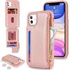SailorTech per iPhone 11 Custodia per telefono con porta carte di credito per uomo, iPhone 11 Custodia con slot per carte di credito Portafoglio Zipper per donna-Oro Rosa