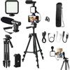 IBISTORA Ultimate Vlogging Kit: treppiede estensibile da 50 pollici, microfono, luce, telecomando per iPhone/smartphone/fotocamere, kit perfetto per YouTube Starter e Video Maker (compatibile con Android e