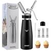 ERWEY Sifone Panna Montata 500ml, Sifone da Cucina Alluminio, Sifone Panna con 3 Ugelli e 1 Spazzola da Pulizza, Sifone per Panna Montata per Decorazione Torte e Dessert (Nero)