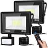 vighep 2 Pezzi Faretto Led da Esterno con Sensore di Movimento 35W, 3 Modalità Faro Led Esterno con Telecomando, Bianco Freddo 6500K IP66 Impermeabile, per Garage, Cortile, Giardino, Terrazza