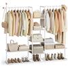 SONGMICS HOME Stand Appendiabiti, Guardaroba Aperto, 6 Ripiani Portaoggetti, 2 Barre, Ganci a Forma di Fiammifero, Armadio Camera da Letto, Beige Naturale e Bianco Opaco RGR012K01