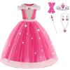 EARJIA Vestito da principessa La bella addormentata per bambine, costume rosa Aurora per bambini, abiti eleganti con accessori, vestito da festa di carnevale per Halloween e cosplay