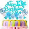 Conruich Decorazione per Torta di Compleanno 13 anni Ragazza Ragazzo, Cake Topper Happy 13th Birthday Blu, Glitter Torta Palloncini Coriandoli Blu per Decorazione Festa 13 anni Compleanno Bambini