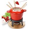 Virklyee Set Fonduta Formaggio Set Fonduta in Ghisa per 6 Persone Set Fonduta Cioccolato con Bruciatore e Forchette Fondue Bourguignonne Set per Fonduta di Carne/Formaggio/Cioccolato (Rosso o2)
