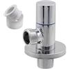 AERZETIX - C74947 - Valvola d'arresto ad angolo 1/2x1/2 + rosetta e guarnizione in PTFE con maniglia rotonda - in ottone e rivestimento nichelato - raccordo rubinetto acqua lavello bagno cucina