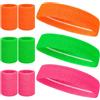 taonganui 9 fasce sportive 80s con fascia per il sudore, 3 colori neon vintage, in cotone, assorbenti, per anni 80, per feste e carnevale