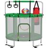 Maxbinton Trampolino per bambini da 140 cm per interni/esterni, capacità di carico 50 kg, con rete di sicurezza, barra da ginnastica regolabile e canestro da basket, regalo per bambini e bambine