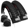 Fincci Copertoni MTB 26 x 2.1 Pollici 57-559 Set Coppia Pieghevole Pneumatici bici 26 con 2x Cameras d Aria Valvola Interna Presta per Mountain Bike, Bici Corsa, Bicicletta Elettrica - Confezione da 2