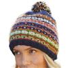 Pachamama Berretto da donna in lana foderato a mano a righe screziate blu multicolore taglia unica fatto a mano extra caldo commercio equo e solidale, Blu, Taglia unica