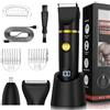 Kenmohuo Rasoio elettrico 3 in 1 da uomo, indolore, versatile, ricaricabile tramite USB, con 3 teste, 3 pettini, kit rasoio elettrico impermeabile IPX6 con display digitale a LED, per la cura di barba, petto