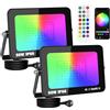 PICAA 2 pezzi 50W RGB Faretto LED da Esterno Proiettore 5000LM, Controllo APP Dimmerabile Cambio Colore Lampada, Fari Led Esterno per Giardino Palco Partito