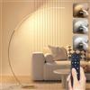 Linkenail Lampada da Terra ad Arco LED, 25W Dimmerabile Piantana Salotto con Telecomando Magnetico, 2000Lm, Funzione Memoria, Lampada da Lettura Moderna per Soggiorno, Camera da Letto, Ufficio, D'oro, 165cm
