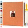 Semfalbuums Album Fotografico Autoadesivo 33x32 CM in Lino Album Portafoto Personalizzabile Scrapbook Photo Album Fotolibro Ricordi Nascita Matrimonio Travel Journal Guest Book, 120 Pagine Arancia