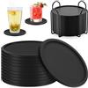 Xinxinphi 12Pcs Sottobicchieri Silicone Set con Supporto, Sottobicchieres Antiscivolo Isolati Rotondi, Sottobicchiere Protezione Tavolo, Sotto Bicchieri Tavola per Caffè, Birra, Bottiglie Vino, Tazze Tè (Nero)
