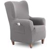 textil-home Textilhome Copripoltrona Con Orecchie TEIDE 1 Posto - Fodera Elasticizzata, Copridivano Poltrona Protettiva Antigraffio Anti-Animali - Colore Grigio Chiaro (70-100 cm)