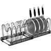 Fousenuk Porta Coperchi Pentole, Organizer Padelle con 14 Scomparti Regolabili, Porta Padelle Salvaspazio, Portacoperchi Allungabile, Supporto per Coperchio in Metallo, Contenitore da Cucina (Nero)