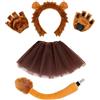 SDXCJY Set di travestimento da leone, set di 4 pezzi con orecchie da leone, guanti, coda e gonna a ruota, perfetto per bambini e adulti, cosplay, Halloween, compleanno, carnevale, performance sul