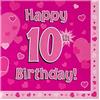 OAKTREE UK 634961 Oaktree Happy 10th Birthday Pink 33 cm x 33 cm Tovaglioli a 3 strati, 16 pezzi