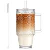 KEMORELA Set Da 2 Bicchieri In Vetro A Coste Da 680 Ml Con Coperchio Ermetico E Cannuccia, Ideali Per Frullati E Caffè