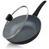 BE Living Delight Serie Padella wok con coperchio Ø 28 cm - Wok in ceramica con coperchio - Padella senza PFAS, adatta all'induzione - Adatta a tutte le fonti di calore - Nero
