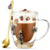 JOKILY Tazza di vetro di Natale, tazza di caffè di Natale, bicchieri a doppia parete per Natale, tazza di Natale personalizzata con motivo di Babbo Natale e renna, regali di Natale per donne, ragazze