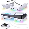 Auarte Supporto orizzontale RGB 2023 per console PS5 Slim Accessori con 14 modalità luce e 4 hub USB, cavalletto laterale per Playstation 5 Slim Disc e digitale, supporto base con ricarica rapida del
