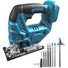 luolety Sega a batteria per Makita 18 V, 800 W sega elettrica eccentrica senza spazzole con luce LED, 5 velocità variabili, angolo di taglio inclinato ±45°, 6 lame per sega con codolo T (senza batteria)