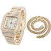 HALUKAKAH Orologio d'oro con Diamanti,Uomo Placcato Oro 18 Carati/Oro Rosa/Rodio Nero/Platino Placcato Oro Bianco 40MM Larghezza Quadrante Quadrato Quartz con Catena Cubane Collana Bracciale