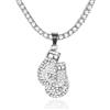 HALUKAKAH Catena d'oro Uomo Iced out,Platino Placcato Finitura in Oro Bianco Cz Completa Guanti da Box Pendente Collana,Lab Diamantes Prong Set,con Catena da Tennis 50cm,0 Pacco Regalo