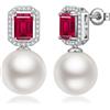 ZDaoBen Orecchini Perle Argento Sterling 925 Perline Orecchini a Bottone Pendenti Zirconi Rosso Regali di Gioielli con Sfera Rotonda per Donne Perle bianche 12 mm