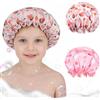 DOPENSPI Confezione da 2 cuffie da doccia per bambini, cuffie da doccia impermeabili a doppio strato elastiche per casa, hotel, viaggi, adatte a donne con capelli lunghi (colore A)