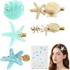 QIZHIQIAMY Set Di 6 Accessori Per Capelli a Tema Sirena Clip Stella Marina, Fermaglio Conchiglia e Adesivi Viso Sirena Ideale per Bambine, Uso Quotidiano, Feste e Travestimenti