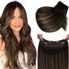 LaaVoo Extension Capelli Veri Filo Invisibile, Balayage Castano Scuro a Marrone Chiaro e Biondo 80g, Capelli Remy Lisci, Leggeri e Invisibili, per Uso Quotidiano, 30cm Colore 2-8-2