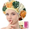Years calm Cuffia da doccia da donna, riutilizzabile, impermeabile, a doppio strato, con stampa botanica tropicale, per doccia, spa, viaggi, bagno e protezione quotidiana dei capelli