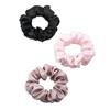 SanKristo Set di 3 donna 100% pura seta di gelso elastici capelli 19 momme 3,5cm grandi morbidi che non danneggiano i capelli e riducono l'effetto crespo regalo dormire ragazze, nero/rosa A/rosa B
