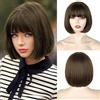 Creamily Parrucca Bob Nera Corta per Donna, Parrucca Bob Castana Corta con Frangia Leggera, Capelli Sintetici per Donna Nero Naturale 25 cm, Morbida al Tocco per Cosplay e Feste, Uso Quotidiano