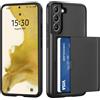 ÁRBOLORO Cover per Samsung Galaxy S22 con Porta Carte Custodia Portafoglio Antiurto Anti-Graffio Resistente Grado Militare Protettiva Slot Nascosto Scorrevole Case, Nero