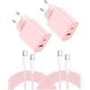 HYDOOD 2Pack Caricabatterie USB C da 20W, caricabatterie telefono a due porte, ricarica rapida con cavo USB C da 2m,per i Phone 17 Pro Max/16/15/14/13/12,per Galaxy,Pad,ecc rosa