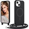 Coiwxmoi Magnetica Cover per iPhone 14 con Cordino Regolabile, [Compatibile con MagSafe] Custodia con Collana Tracolla Laccio Collo Liquido TPU Silicone Lanyard Antiurto Case, Nero