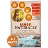 IAMS Naturally Adult Cat con salmone dell'Atlantico in salsa 3 x 85 g + 1 GRATIS