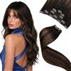 LaaVoo Extension Capelli Veri Clip, Balayage Castano Scuro a Marrone Chiaro e Biondo, Capelli Umani Remy, Morbidi e Setosi, per Sposa e Matrimonio, 35cm 80g 5pcs Colore 2-8-2