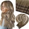 LaaVoo Extension Capelli Veri Tessitura Microbead Balayage Castano Chiaro e Biondo Platino 50g 45 cm Extension Micro Beaded Weft Capelli Veri Umani Naturali #8/60/8