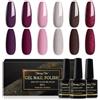 Shining She Smalto Semipermanente Unghie,6 Colori Rosso Scuro Marrone Bianco Rosso Rosa Glitter Smalti Semipermanenti Soak-Off UV Smalto Unghie per Novice Nail Art DIY,8ml