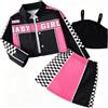 LOLANTA Costume da Corsa Rosa Y2K per Bambine, Outfit da Pilota, Abito da Ballo/Recita/Party a Tema, 4-8 Anni