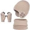 Enwokran Bambini Cappello con Earflap Lavorato a Maglia Sciarpa Guanti 3 Pezzi Berretto in Maglia Cappelli Morbido Scaldacollo Guanti Touch Screen per Ragazzo Ragazza 4-10 Anni (Beige)
