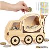 omedecal Salvadanaio Bambini in Legno con Adesivi e Pennarello, Riutilizzabile Salvadanaio Apribile Soldi Cash Box Risparmio Soldi per Bambini e Adulti - Betoniera
