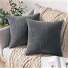 AMFUN Set di 2 federe decorative in velluto a coste, 40 x 40 cm, per divano, poltrona, casa, camera da letto, grigio