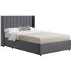 Juskys letto imbottito Savona 120x200 cm, letto con contenitore, rete a doghe, rivestimento in velluto, struttura in legno, fino a 250 kg, testiera grande, grigio scuro