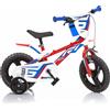 DINO BIKES Bicicletta Bambino 3-5 Anni Bianco - Rosso - Blu Con Rotelline Stabilizzatrici 12 Pollici